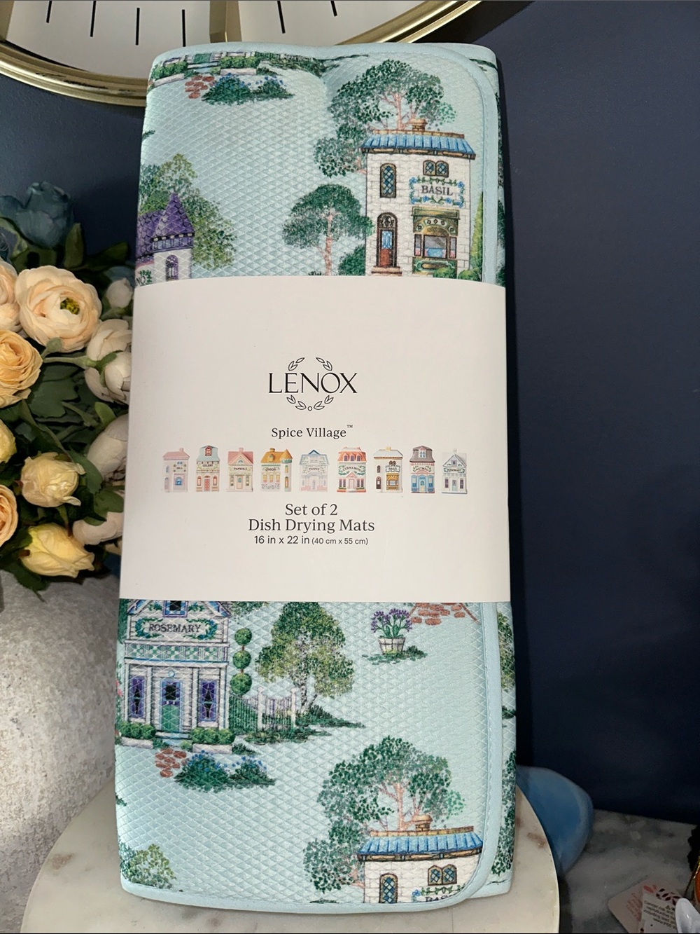 Lenox Spice Village Mint Green Scenic Dish Drying Mats Set of 2